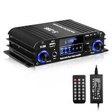 KKMOL HiFi-förstärkare, hemljud, 30 W x 4, max 1 200 W, HiFi Stereo Power Amplifier USB, SD, FM klass D-högtalarförstärkare för hemmabio, karaoke, med nätadapter och fjärrkontroll