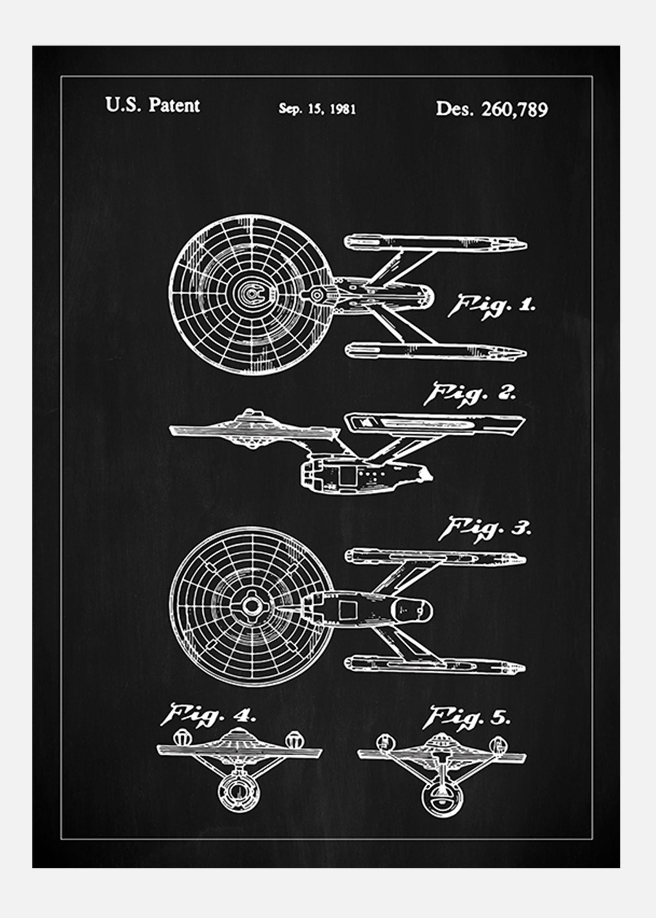 Patentritning - Star Trek - Uss Enterprise - Svart Canvastavla (30x40 cm)