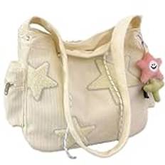 Makukke Y2K manchester axelväska kvinnor, söt tygväska stor crossbody-väska för skola kontor arbete resor shopping, BEIgE, Large