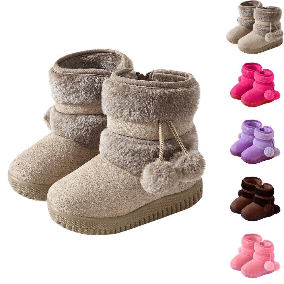 Støvler til piger Børns ensfarvede tykke snestøvler Varme og komfortable korte støvler Unisex støvler Beige