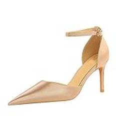 HCHGJKN Höga klackar Silk Pointed Toe Stripper Heels Women Pumps Sandals Fashion Ankle Buckle Strap Party Prom Shoes(40)