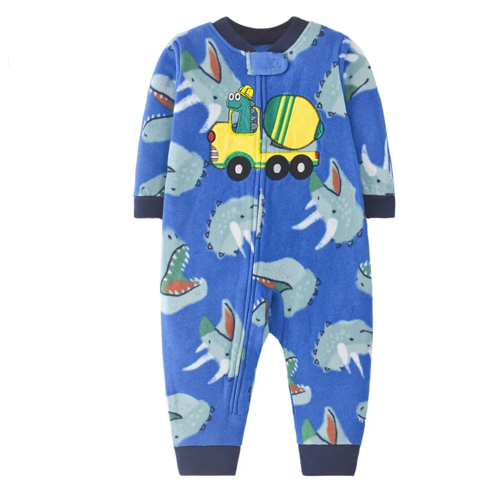 WarmBuddy – Söt & mjuk – Babyoverall i fleece med seriefigurmotiv Dino-lastbil / 80 (9–12 månader) | Pedagogiska Träleksaker
