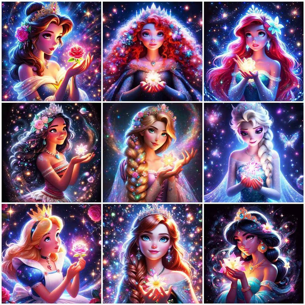 Disney Fullborr Diamantmålning Tecknad Elsa Strassbilder Broderi Prinsessa 5D DIY Mosaikkonst Jasmine Dekoration för Hemmet