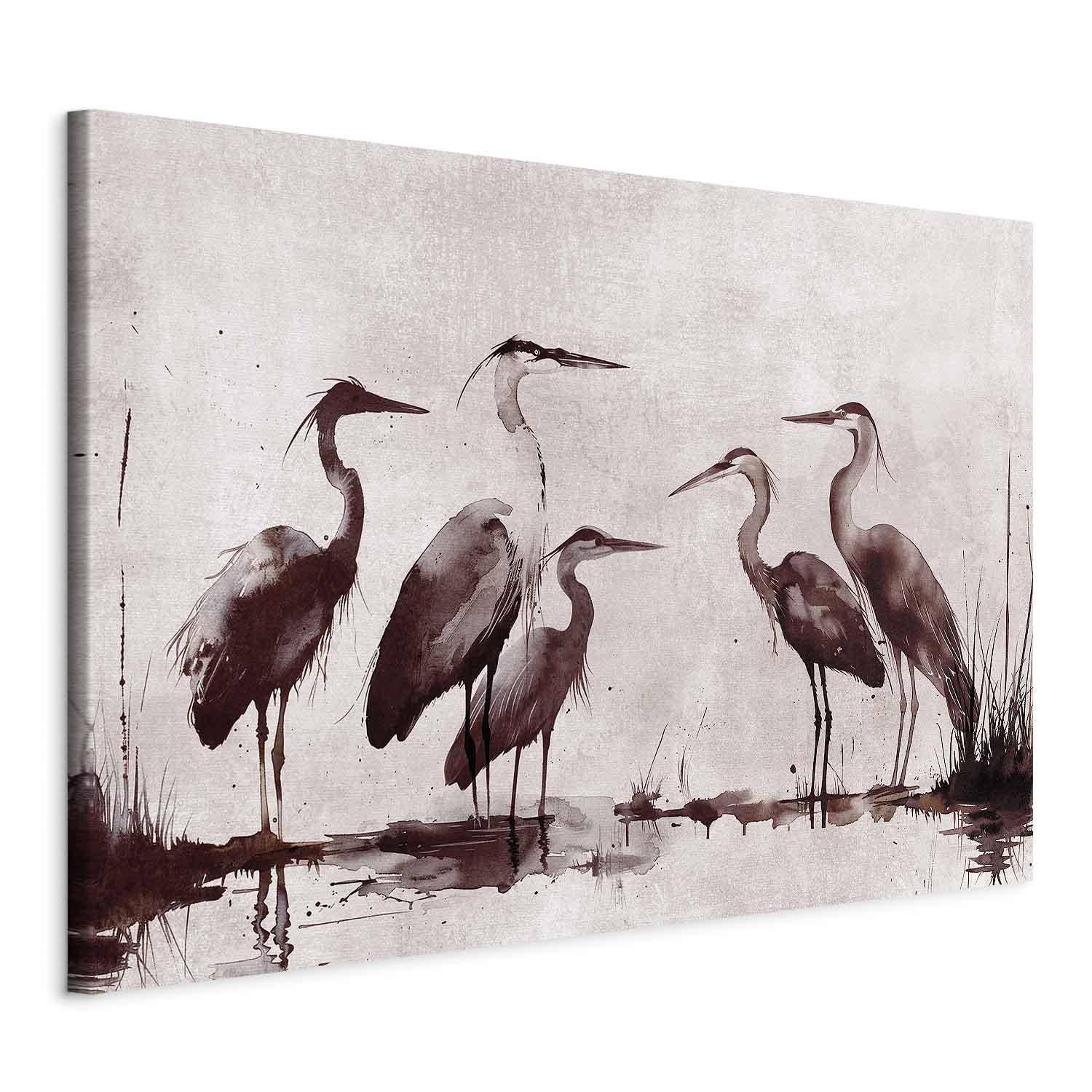 XXL lærredsbillede med hejrer i blæk - 240 x 160 cm