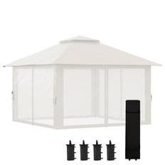 Pavillon Firkantet med Netvægge 4 x 4 x 3 m Kremhvid