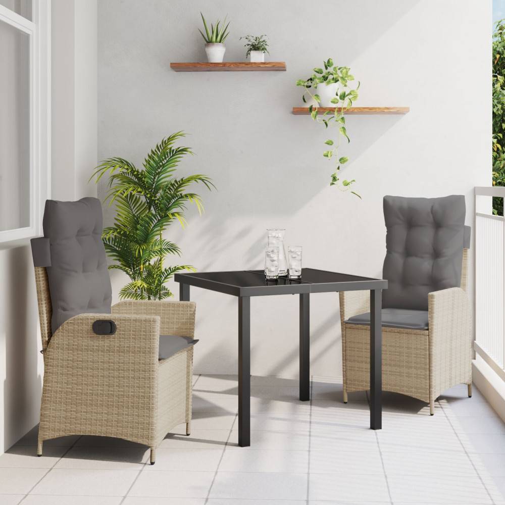 Trädgårdsmöbelset med kudde 3 pcs Beige konstrotting