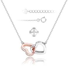 LOLIAS 925 sterling silver hjärta form halsband kärlek halsband för kvinnor roséguld och silver 925 med hjärta hänge kedja smycken present till flickvän dotter mor födelsedag mors dag, Sterlingsilver