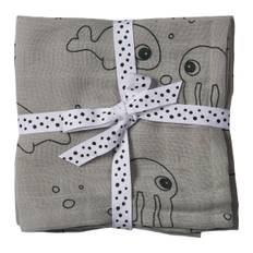 Muslinfilt Burp Cloth 70×70 cm 2-pack Sea Friends Grå