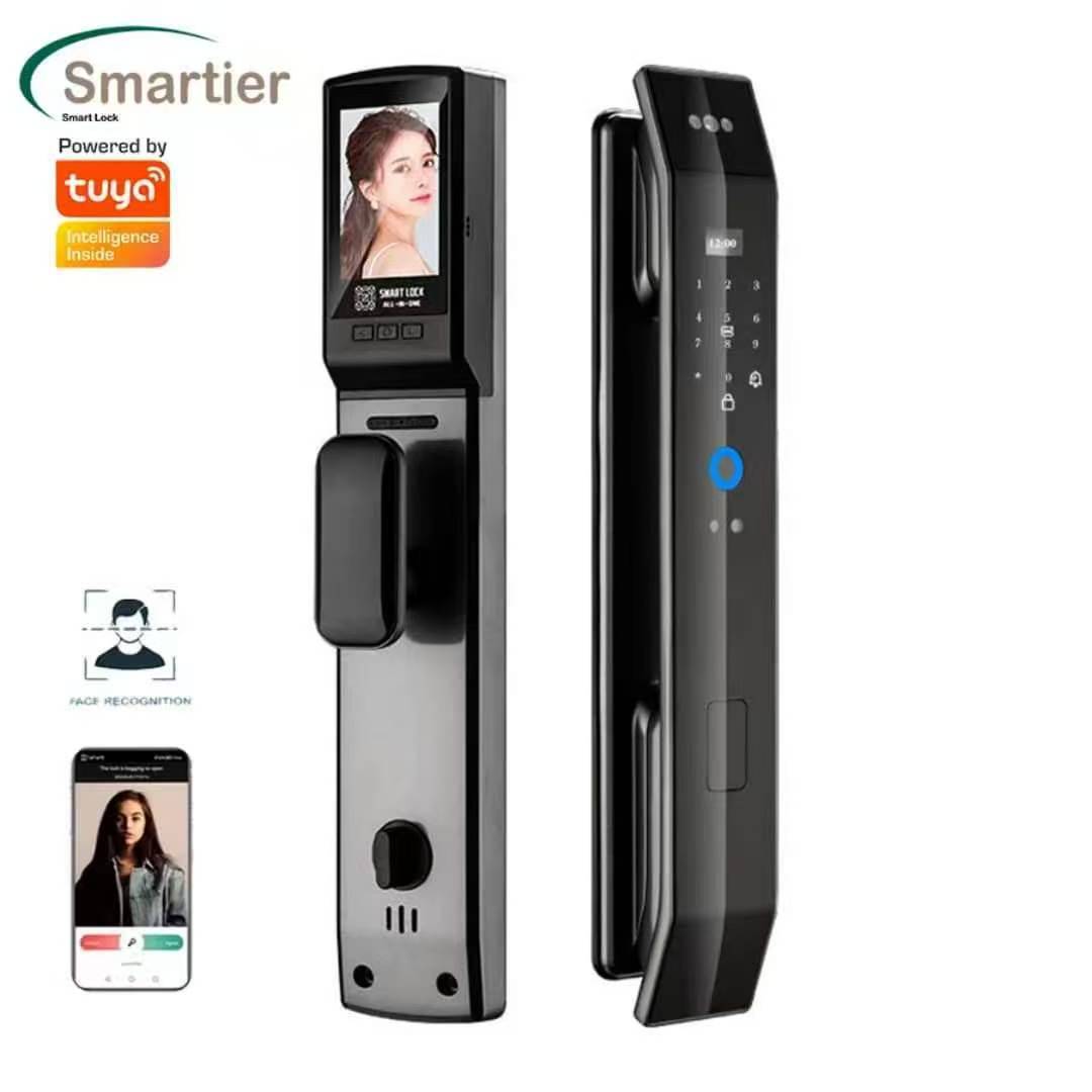 Smart Facial Recognition & Fingerprint Door Lock with Password, Anti-theft Peephole, and Electronic Access.