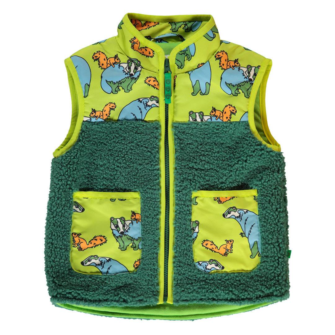 Fleecevest med grævling og egern - Pear Green / 1-2