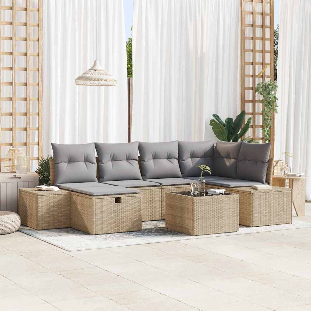 vidaXL Havesofa Sæt 7 stk. Beige polyrattan