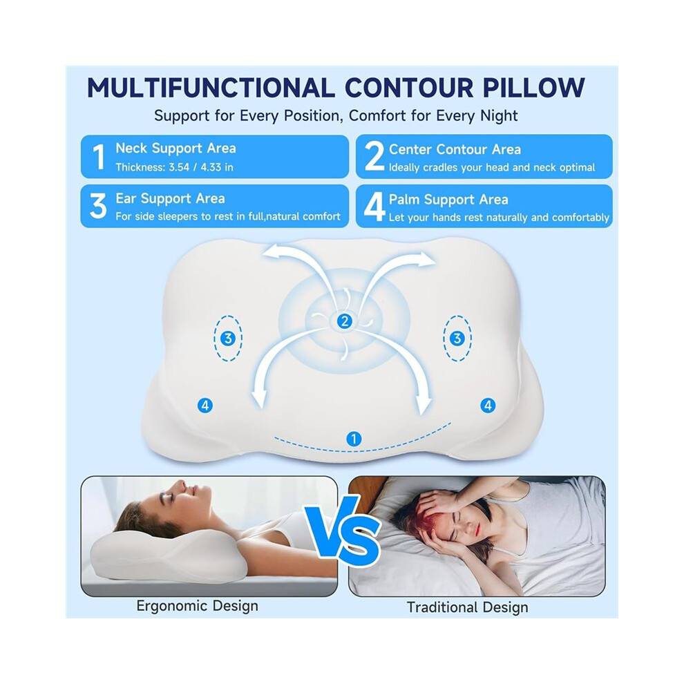 Cloud Pillow - Ergonomic Memory Foam Pillows, Adjustable Cervical Neck Support Pillow with Breathable Pillowcase
