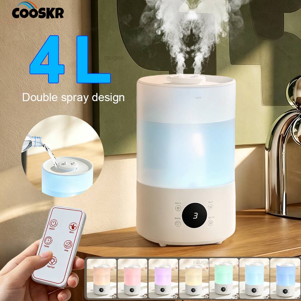 Double Spray Port Air Humidifier 4L Large Humidifier For Home Essential Oil Diffuser Mute Atomizer 7 Colorful Light Humidifiers