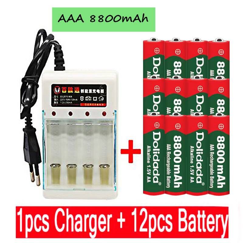 Dolidada aaa batteri 1.5v 8800 mah uppladdningsbart batteri för fjärrkontroll leksak ljusbatteri +1 st 4- cell batteriladdare - Blå