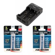 Ansmann Li-ION & Ni-MH Batterioplader inkl. 2x Ansmann 18650 batterier 2600mAh