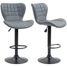 2-Pack Barstol Justerbar Højde Retro Design Grå Læder
