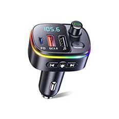 Mohard Bluetooth 5.0 FM Sändare, QC3.0 & PD 18W USB C Bluetooth FM Sändare för Bil med 9 RGB Bakgrundsbelyst, Bluetooth Adapter för Bil, Handsfreesamtal, Siri Google Assistant, USB Minne