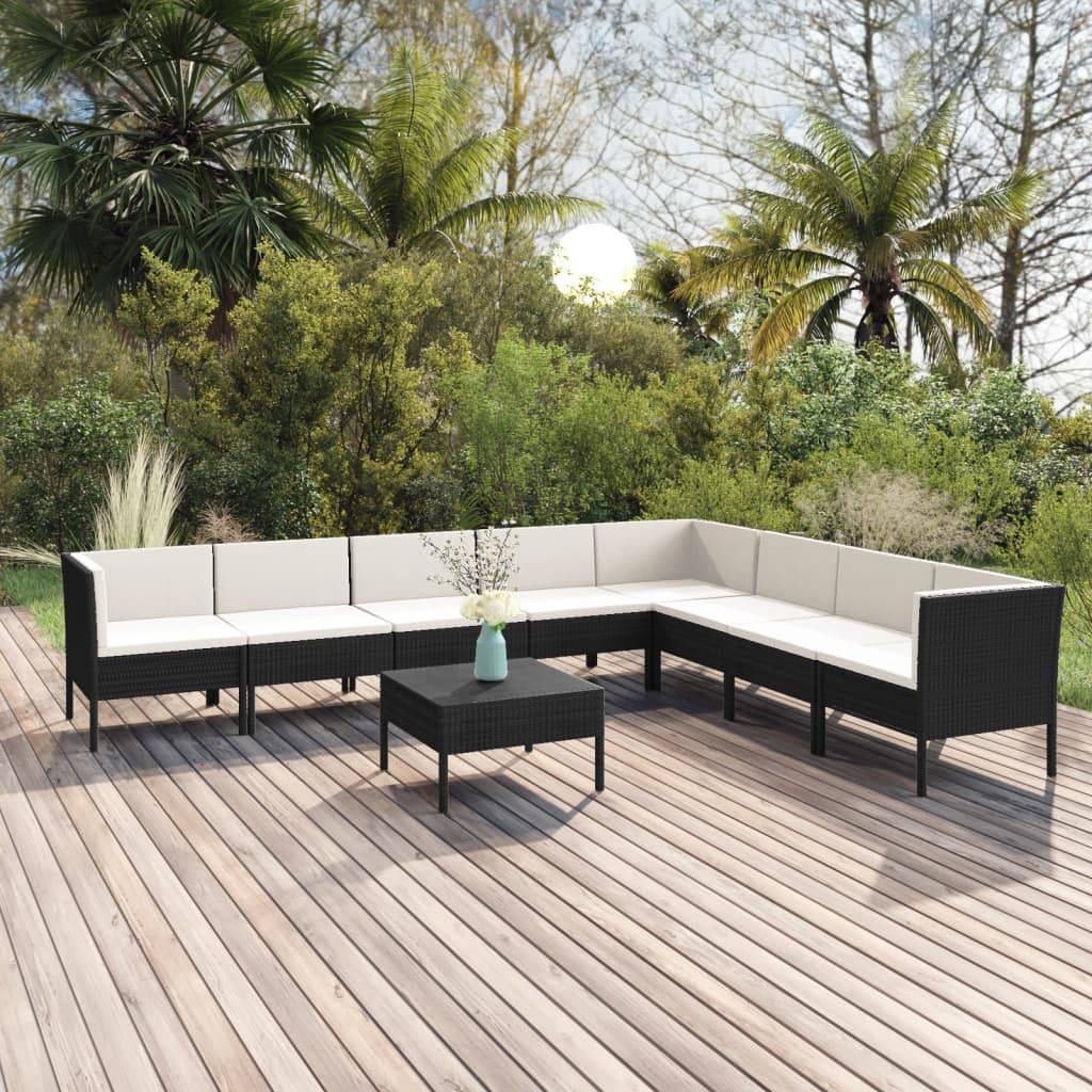 Loungesæt Til Haven 5 Dele Med Hynder Polyrattan - 3x hjørnedel 5x midterdel bord