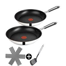 Tefal E30 Jamie Oliver Pfannenset Induktion 4 tlg -SET9- Edelstahl Pfanne 28 cm groß + Pfanne 24 cm, Bratpfannen hoch, Antihaft-beschichtet, hohe Gleitfähigkeit + Kratzfest