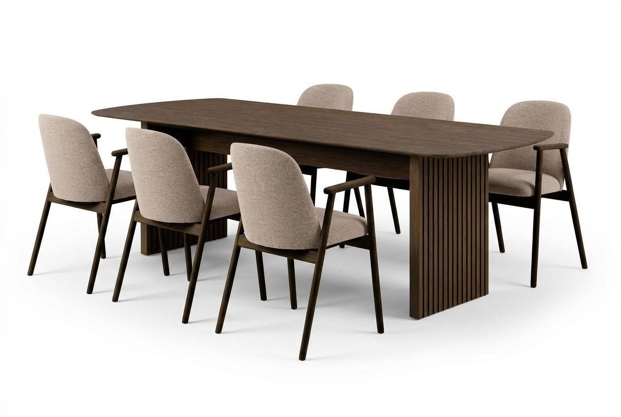 Richeto Matbord Rökt Ek 240 cm med 6 Reciclar Matstolar - ek/ Greige Matgrupp Natur,Brun Bark