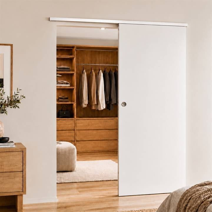 Slimline Sølv Glat skydedør m/krom square greb - Safco Doors, M8x22 (72,5 x 214 cm)