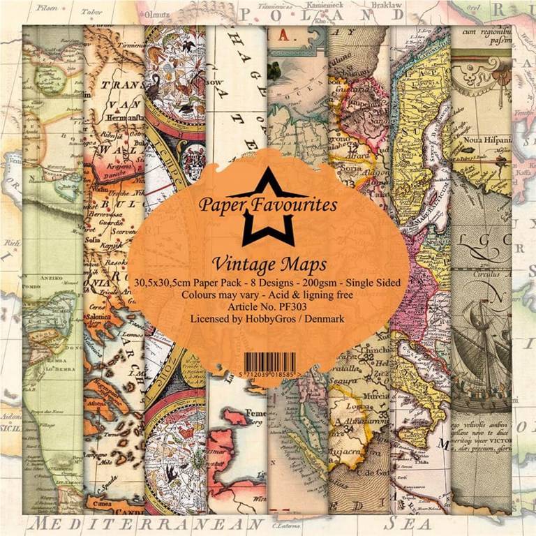 Scrapbookingpapper - 30x30cm - Vintage Maps