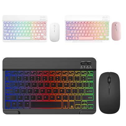 Uppladdningsbar 7-färgs bakgrundsbelysning Multi-Device Ultra-tunn bärbar trådlös Bluetooth 3.0 tangentbord och trådlös Bluetooth-mus Combo, kompatibe - Multifärgad (svart,rosa,Vit)