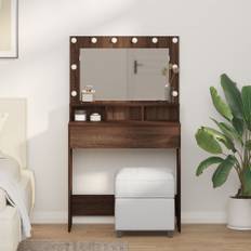 Sminkbord med LED-lampor brun ek 79x41x135 cm