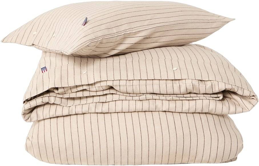 Lexington Pin Striped Cotton Flannel Bed Set - 140x200/60x63 Sängkläder Från Magasin - Beige/brown (140x200/60x63)