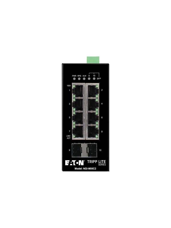 Tripp Lite Eaton series 8-Port Managed Industrial Gigabit Ethernet Switch - 10/100/1000 Mbps 2 GbE SFP Slots -40° to 75°C DIN Mount