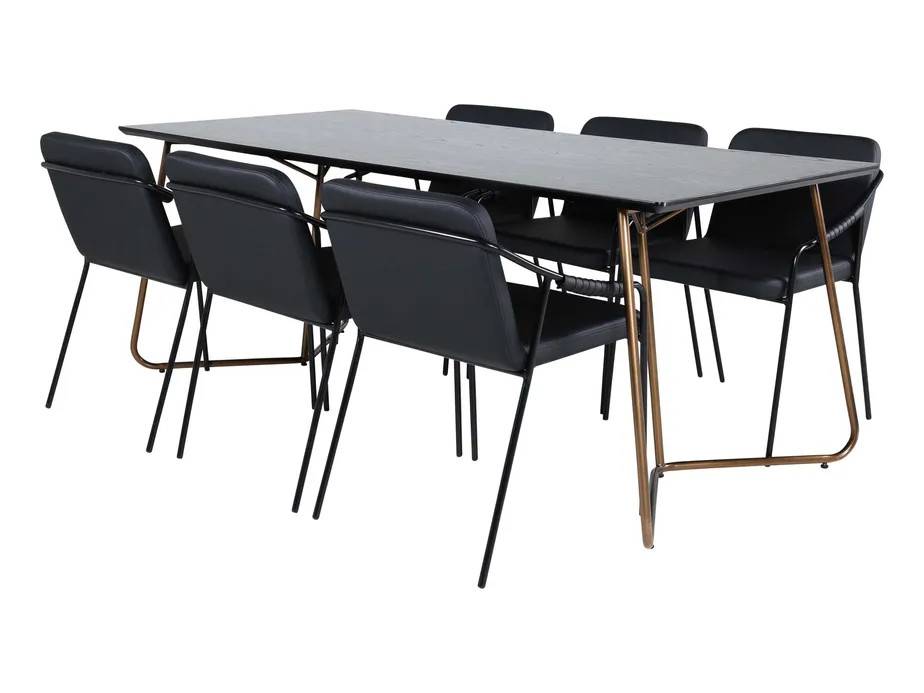 Venture Design Petra & Tvist spisegruppe Sort/sort 6 stole og borde 190 x 90 cm