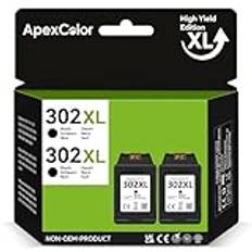 APEXCOLOR 302XL 302 XL svart bläckpatron kompatibel med HP 302 302 XL bläckpatroner för HP Envy 4525 4520 Officejet 3831 3830 5230 5220 DeskJet 3630 2130 3636 skrivare (2 svarta