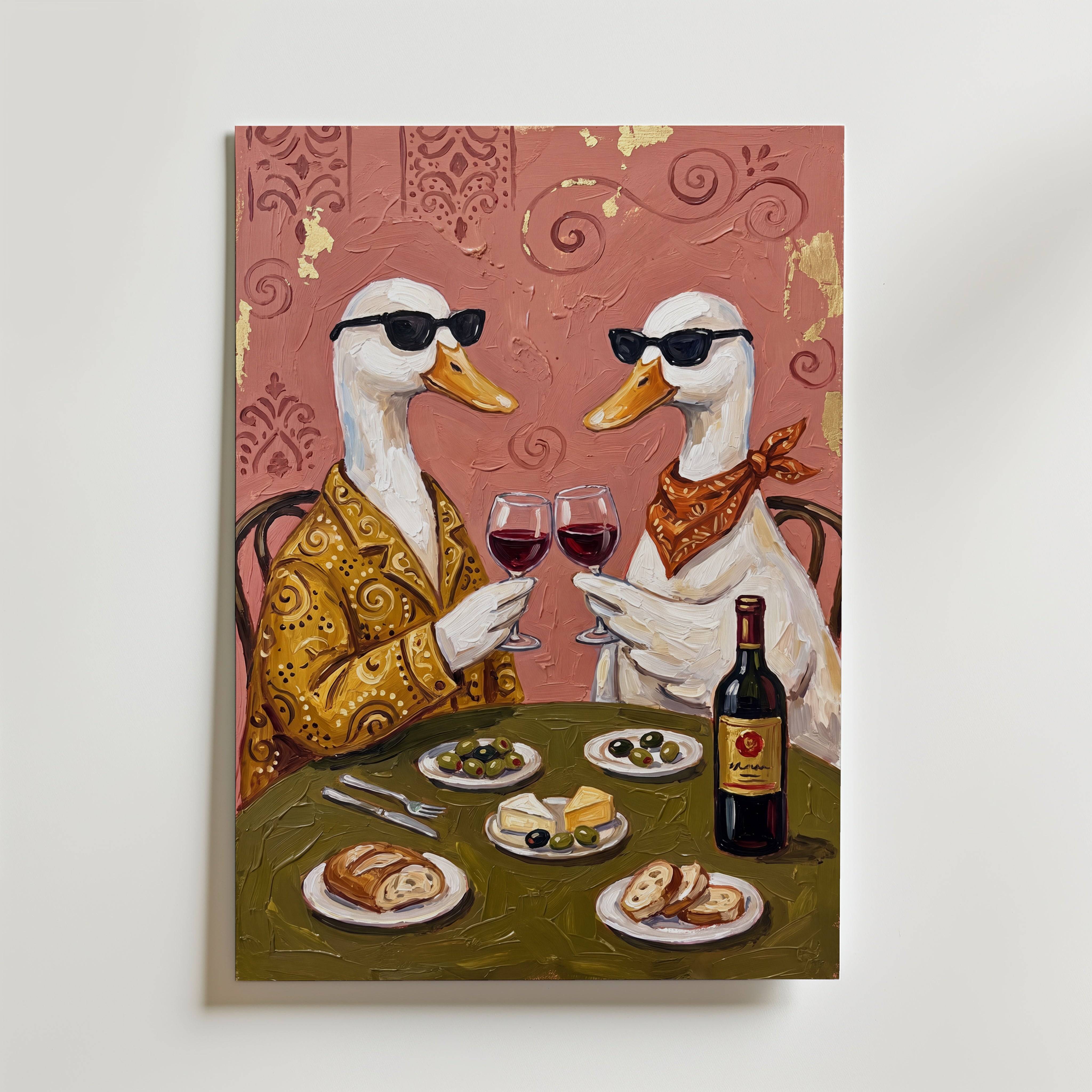 Wine O'Clock Ducks Poster - Premium Canvas 40x50 cm Utan passepartout