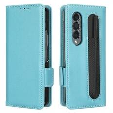 För Samsung Galaxy Z Fold4 5G PU läder plånboksfodral Litchi Texture Stand Slitstarkt PC Shell Book Flip Cover med pennhållare