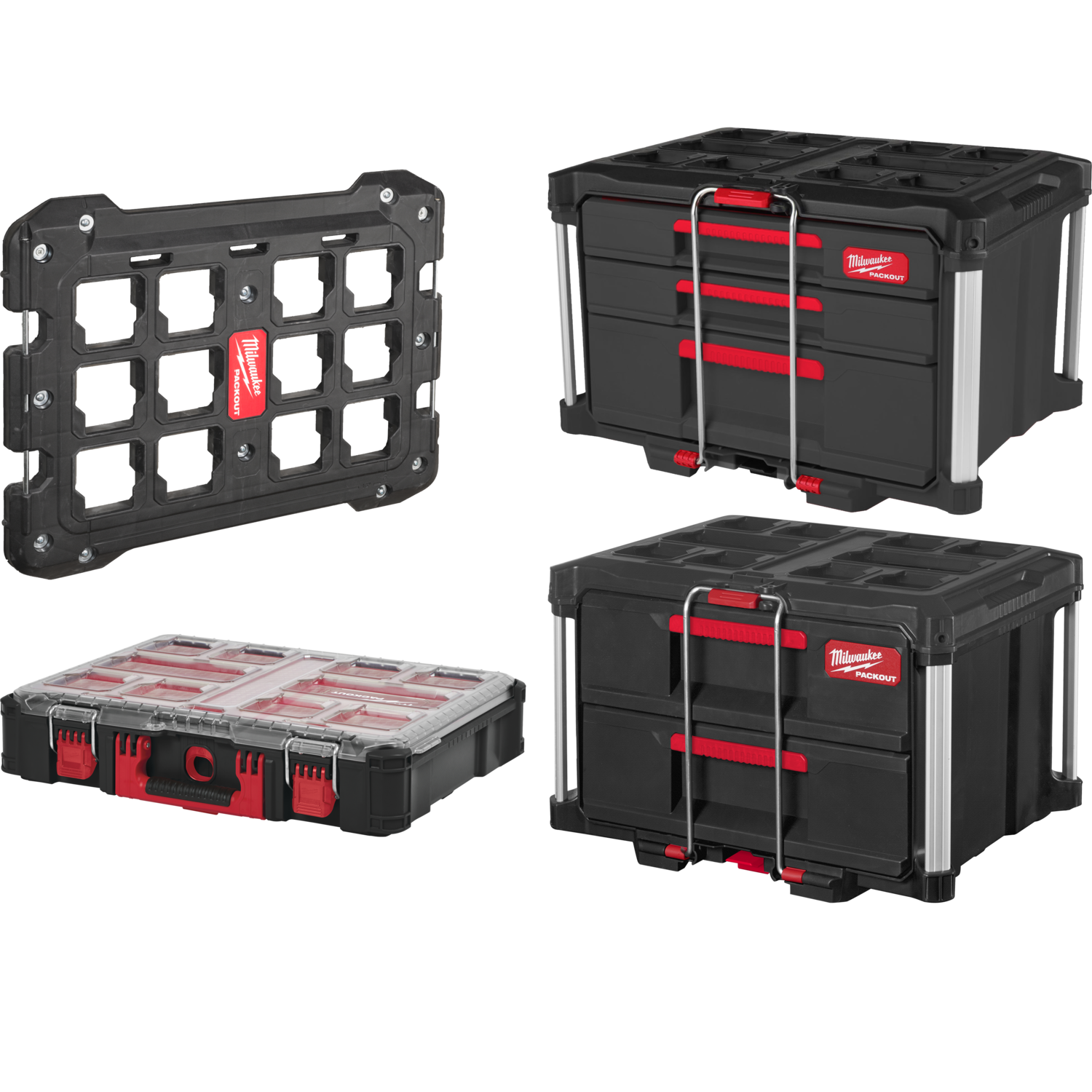 Milwaukee Packout™ sæt bilpakke 2 m/monteringsplade, 2 kufferter og organizer