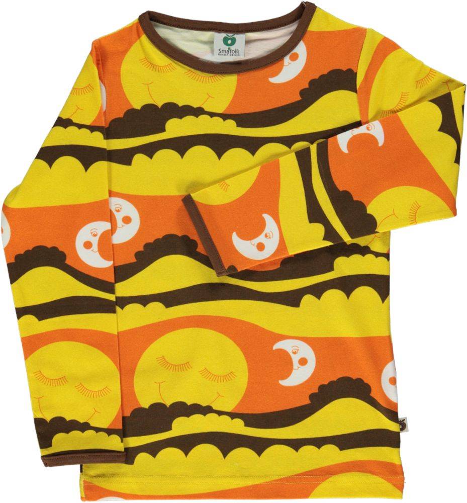 Langærmet bluse med sol og måne - Orange / 4-5