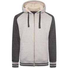 5XL - Hoodie i stora storlekar - Kam Jeans 7075 Raglan Zip Thru Sherpa Hoodie Grey