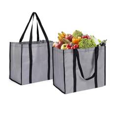 LONGTEAM Återanvändbara livsmedelspåsar, stor vikbar kraftig shoppingkasse, tvättbar lätt shoppingväska med förstärkta handtag, Grå – 2-pack, Large