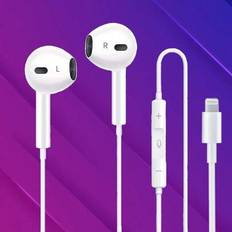Lightning in-ear hörlurar Tillämpliga IPhone14/13/12/11/7/8 Plus XS, med Lightning-kontakt, trådbundna öronproppar kompatibel med Iphone med inbyggd f - Vitt (En-Storlek)