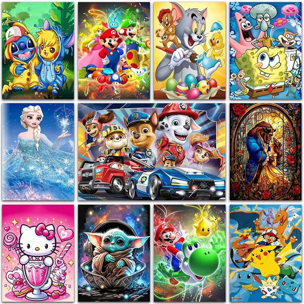 Disney Diamantmålning Pokemon Super Mario Pikachu Hello Kitty Heminredning Helt Fyrkantig&Rund Mosaik Broderi Korsstygn