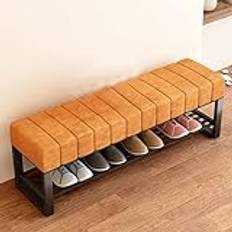 Entré skohylla med vadderat säte, 2 nivåer förvaringsbänk med sammetstopp, sovrum hall stor kapacitet skobänk, metallstöd robust skoorganiseringsställ (100 x 32 x 45 cm (39 x 13 x 18), orange)