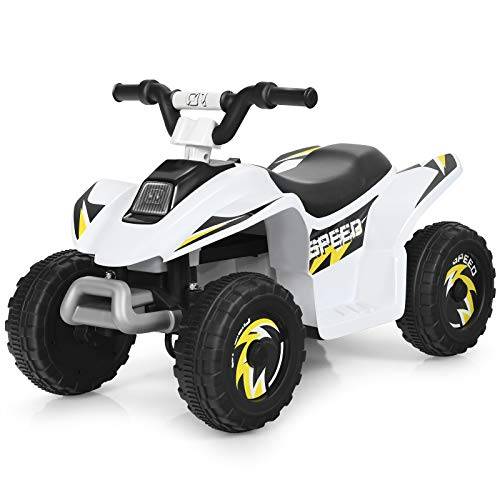 GOPLUS Elektrisk Kindquad ATV 6 V med fram- och bakåtbrytare, miniquad barnbil, elfordon av PP stål, elektrisk motorcykel för barn från 3 år bärbar upp till 30 kg, 73 x 40 x 44,5 cm (vit)
