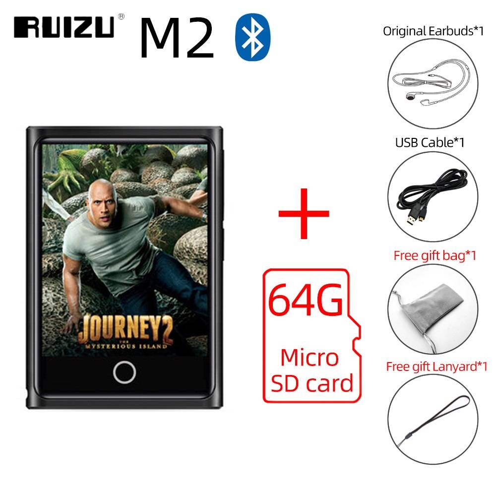 Ruizu m2 full pekskärm mp3 spelare bluetooth 8gb 16gb bärbar ljudmusikspelare med fm-radioinspelning e-bok videospelare - Med 64gb tf-kort / 8gb