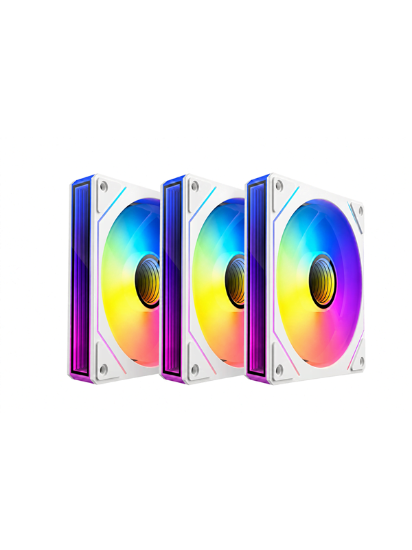 DUTZO INF 120 PWM ARGB Reverse (3-pack) - Kabinet køler - 120mm - Hvid med RGB LED lys - 28 dBA