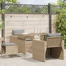vidaXL Soffgrupp för trädgård med dynor 4 delar beige konstrotting