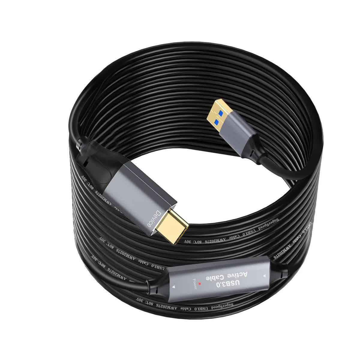 Nördic Aktiv USB-A til USB-C Kabel - 5Gbps, Kompatibel med VR, Kamera og Dockingstation - 5m