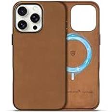 SHIELDON läderfodral för iPhone 16 Pro Max 6,9 tum, skyddsfodral [Crazy Horse läder] [magnet trådlös laddning] [enkelt utseende] kompatibelt mobiltelefonfodral med iPhone 16 Pro Max 5G 2024 brun