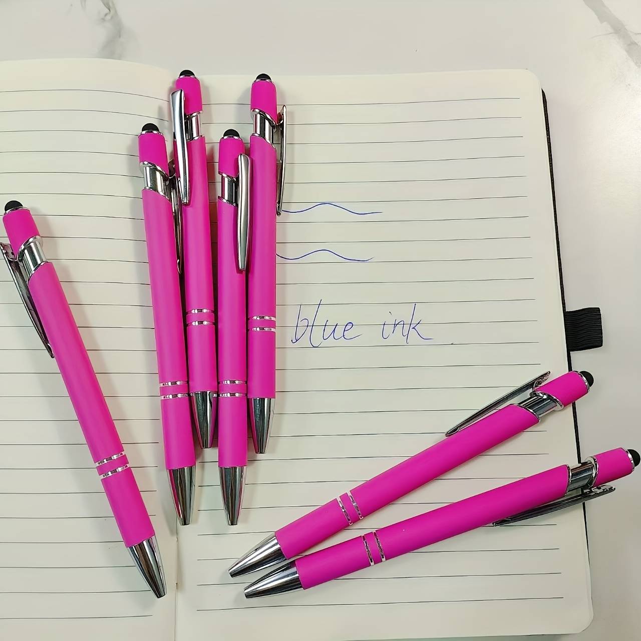 7pcs Blue Ink Ballpoint Pen With Stylus Tip 2 In 1 Stylus Ballpoint Pen Metal Pens Stylus Pen For Touch Screens School Office Coworkers, School Supplies, Back To School