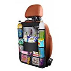 URAQT Car Organizer, Kids Car Organizer med 8 fickor, Super Capacity Kids Car Seat Protector med genomskinlig ficka för surfplatta iPad Flaskor Leksaksbok (1 st)