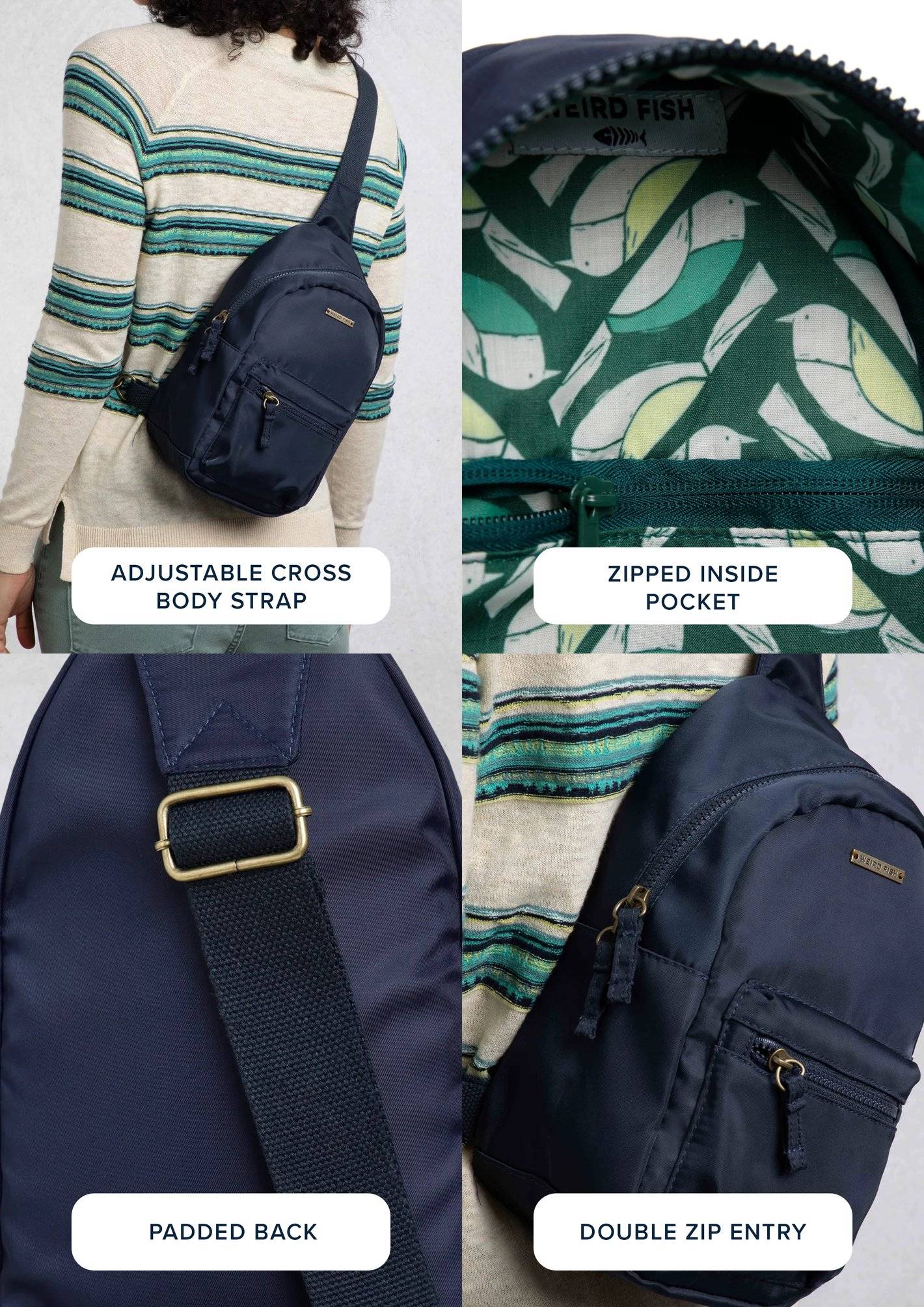 Weird Fish Kathi Plain Crossbody Bag Navy Size ONE